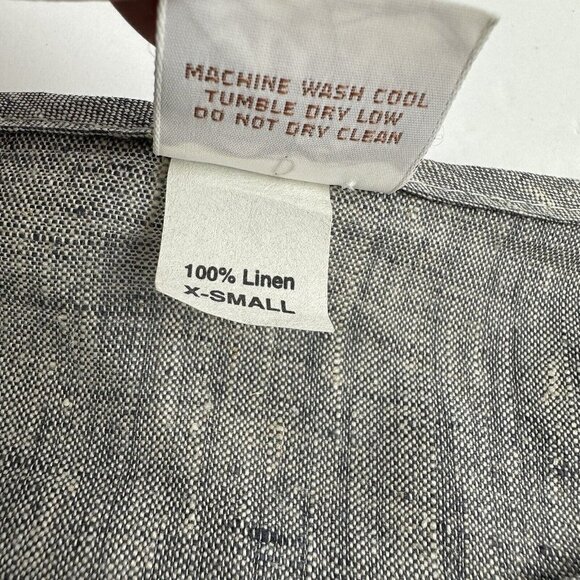 Odille Linen Top XS Gray Abstract Geometric Bohemian Button Down Oversized - Picture 7 of 11